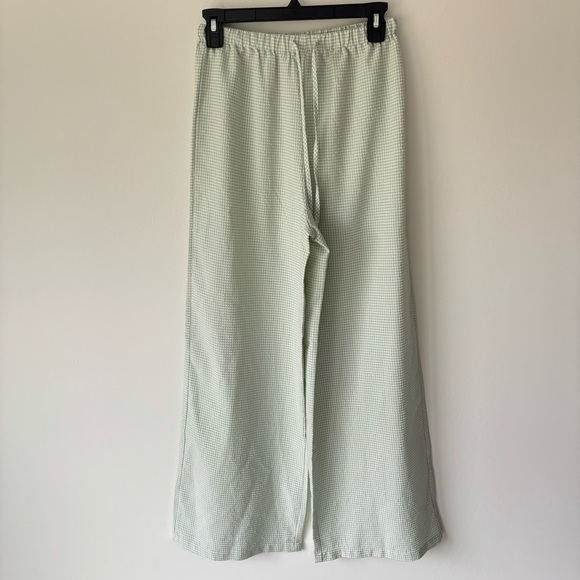 Princess Polly Green White Gingham Plaid Wide Leg Pant Flowy Drawstring Waist - Picture 4 of 8